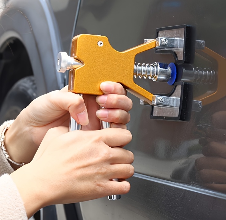 paintless dent repair kit   a dent repair tool set and a golden tool lifter   with 20 dent pull tabs suitable for repairing car body dents caused by hail and other   issues Product details 2