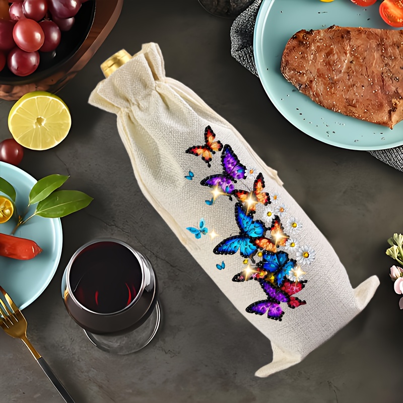 TEMU A 5d Diamond Painting Wine Bag Set, Featuring Decorative Bags For Red Wine And Champagne, This Adult Diamond Painting Kit Is Perfect For