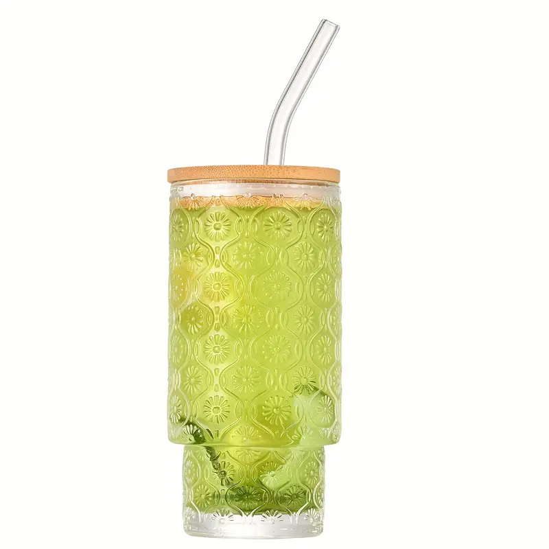 4 pack 11oz bpa free vertical stackable glass cups with leak proof lids straws insulated reusable for cold brew beer juice outdoor activities picnics beach holiday gifts polka picnic essentials elegant party glasses stylish drinkware beach accessories modern glassware durable construction home best for christmas Product details 2