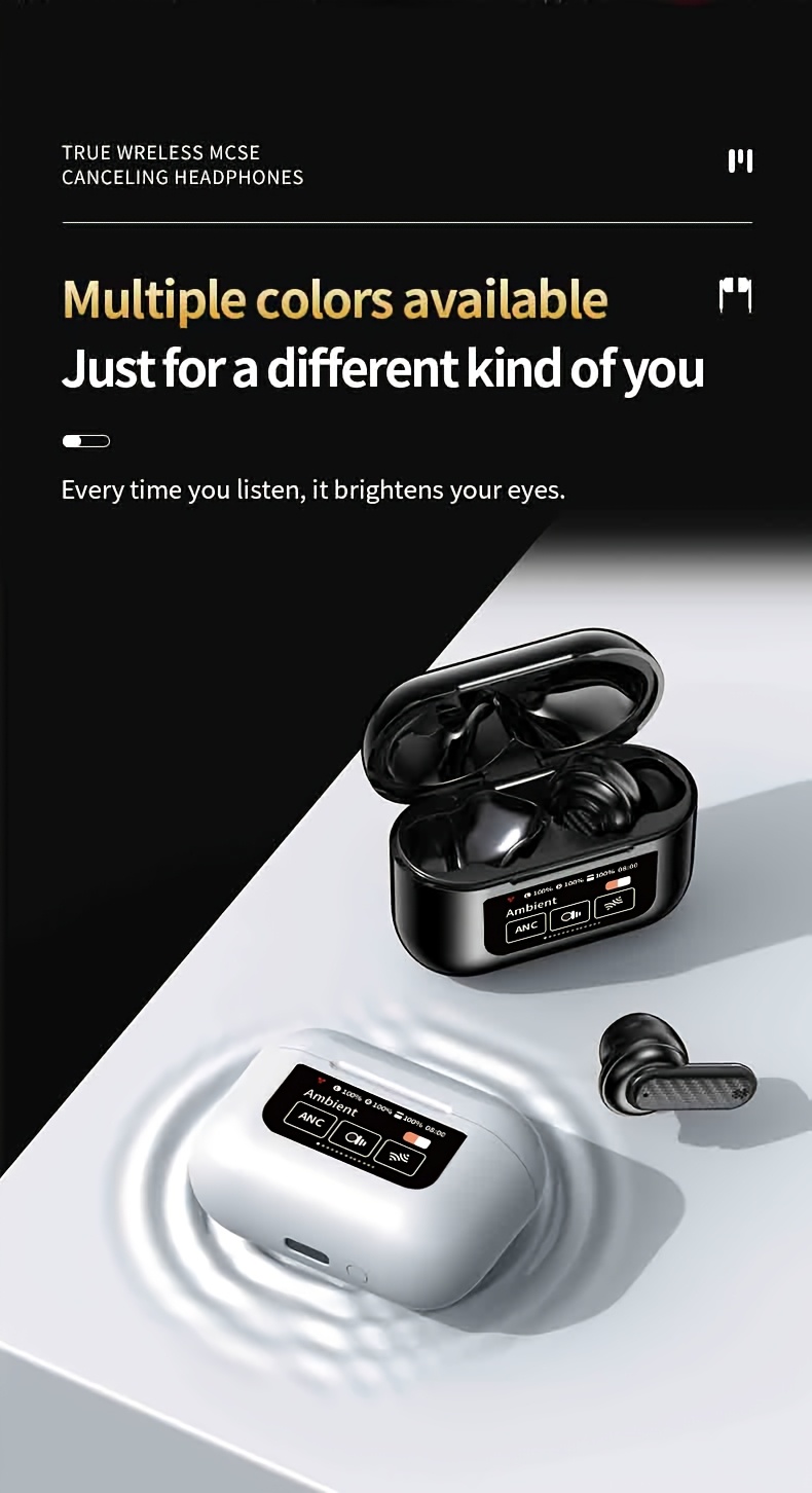 1 pair yw08   smart wireless earbuds active noise cancelling   sound usb charging type c volume control compatible with phones with polymer lithium battery for adults details 6