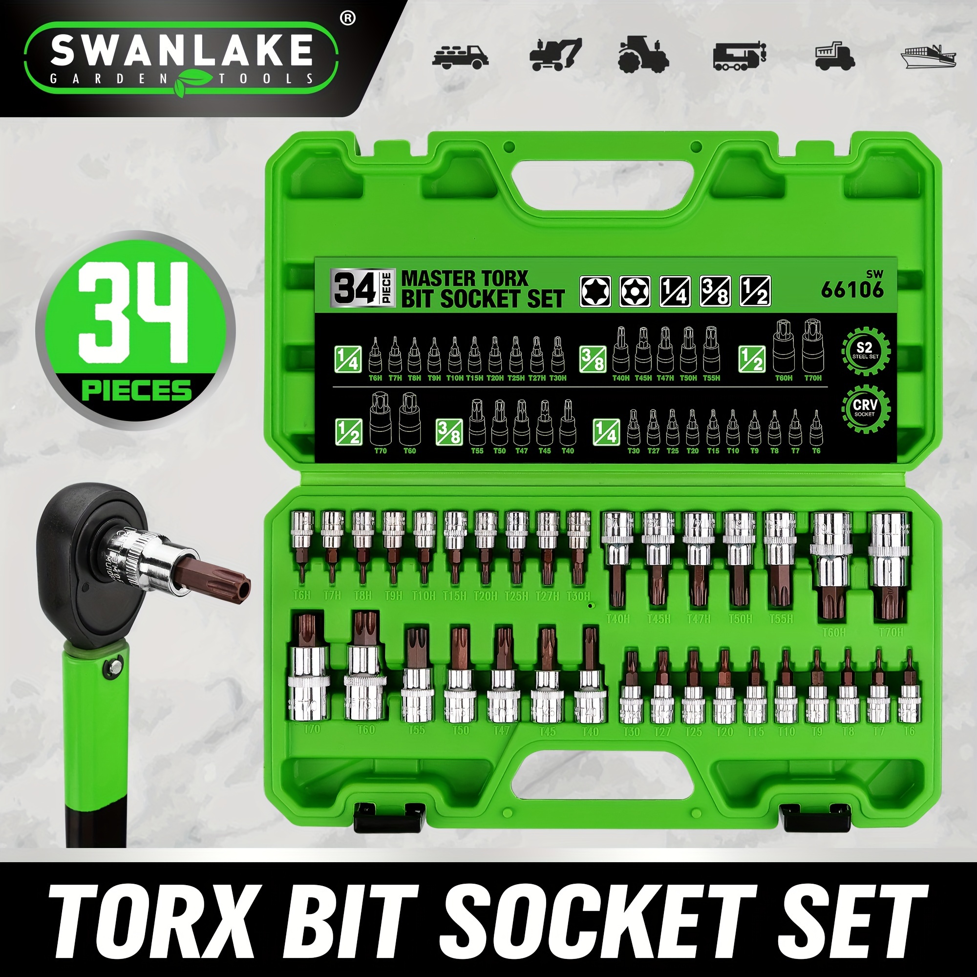 

34pcs Bit Set, S2 Alloy Steel, & Tamper T6 ~ T70, Alloy, , Set