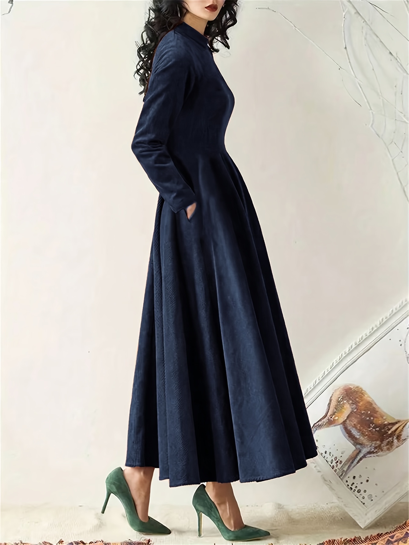 womens spring autumn corduroy solid color round neck pocket - Temu