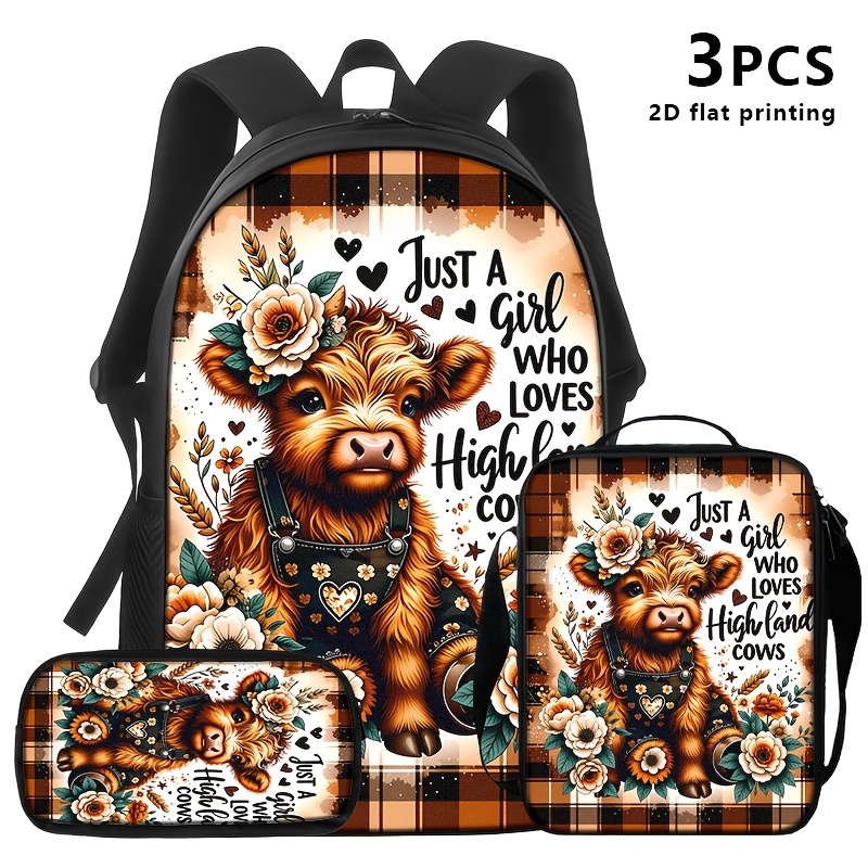 TEMU A Of 1, 2, Or 3 Bags Including A Backpack, A Shoulder Bag, And A Storage Pouch, All Featuring Illustrations Of Highland Cows And ' Who Highland