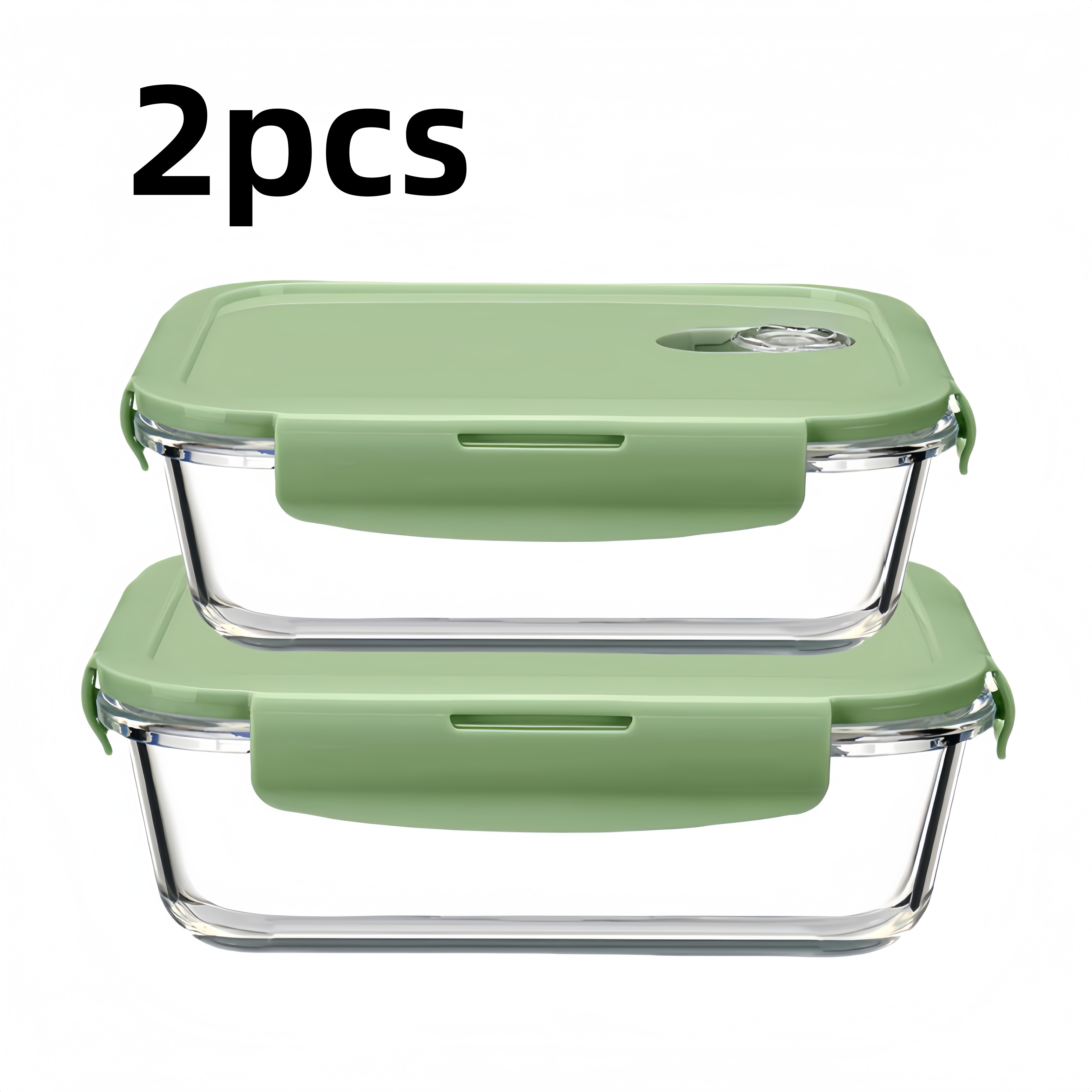 E-shop 2er-Set Grüne Rechteckige Behälter (640ml + 1040ml) Dicke Glasbehälter aus Borosilikatglas, Luftdicht, Feuchtigkeitsbeständig, Auslaufsicher,