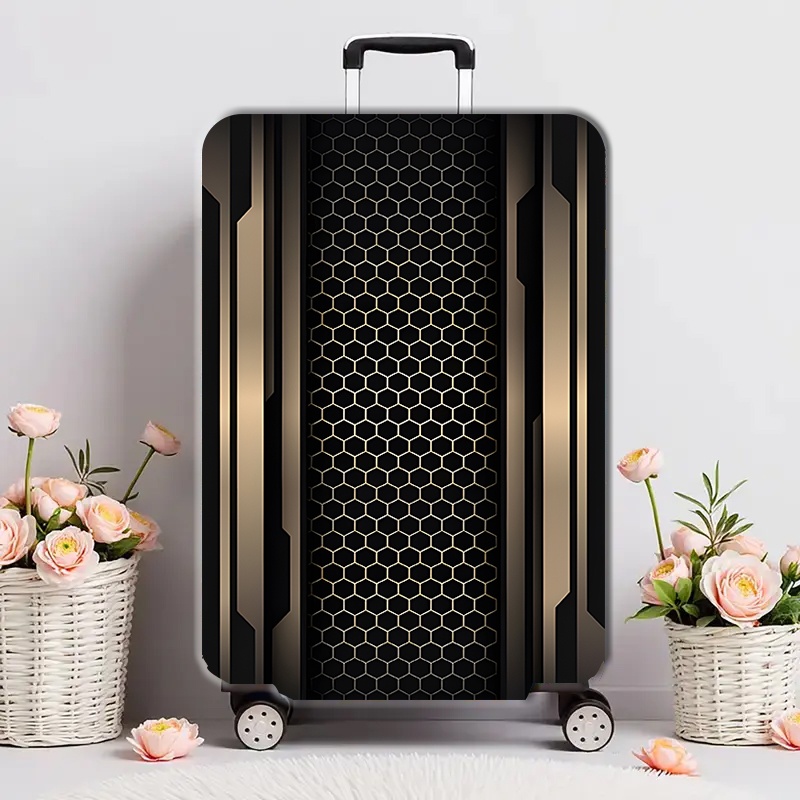 TEMU Jit1pcs Travel Accessories Travel Essential Black Hexagon Pattern Luggage Cover, Steering Wheel Dustproof Elastic Travel Accessories For Luggage