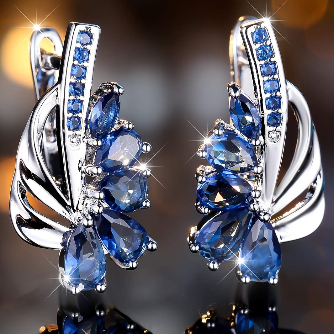 

Teardrop Blue Synthetic Zircon Earrings, Silvery Earrings For Women To Wear, Suitable For Christmas Valentine's Day Holiday Gift