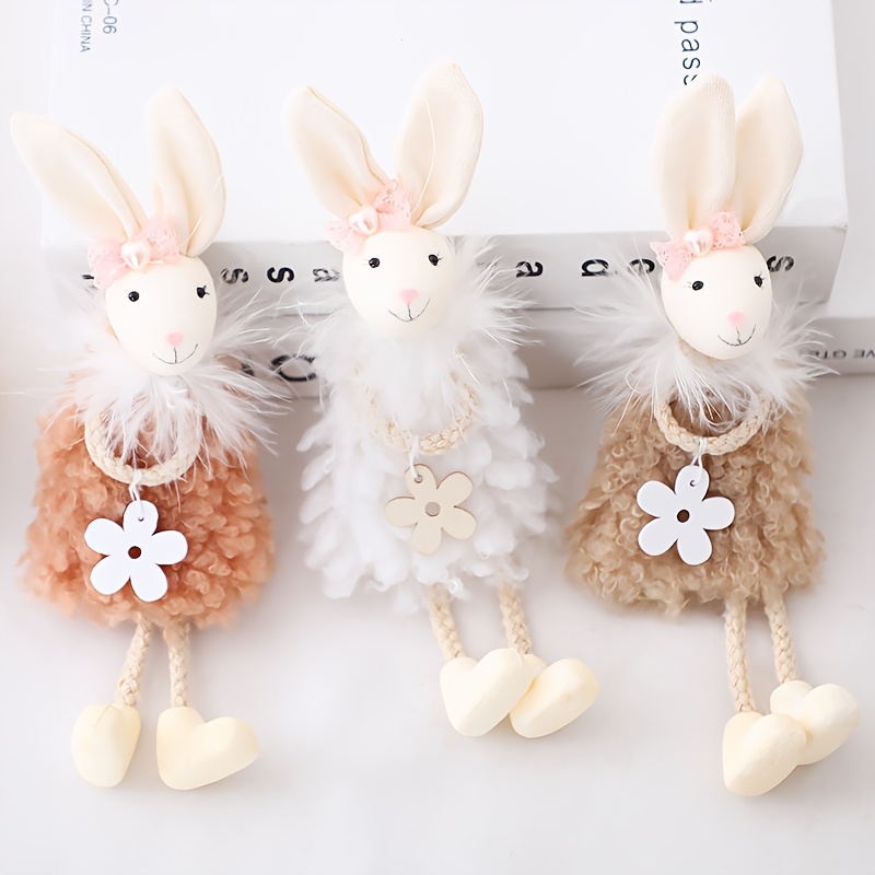 

3- Deco Easter Bunny Hanging Ornaments, Plastic Rabbit Figurines, Animal Theme Farmhouse Room Decor, No Electricity Or Feathers Required