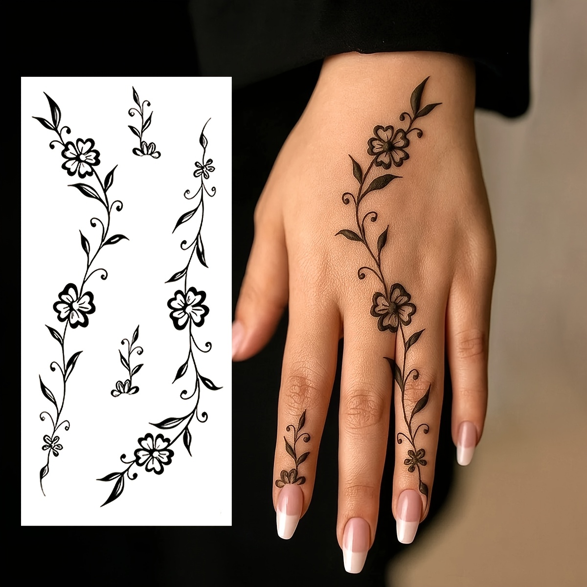 black minimalist tattoo finger tattoo sticker with a mini simple and exquisite floral vine and leaf pattern suitable as a festival tattoo gift for parties valentines day and carnival gifts   tattoo waterproof temporary tattoo sticker
