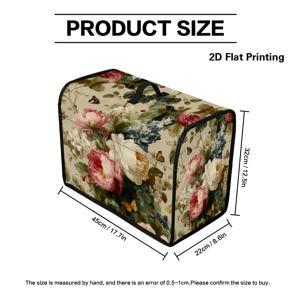 TEMU 1pc 2d Flat Sewing Machine Cover Butterflies Flowers With Side Pockets Dust Protection For Home Crafting Sewing Machine Additions Craft Room