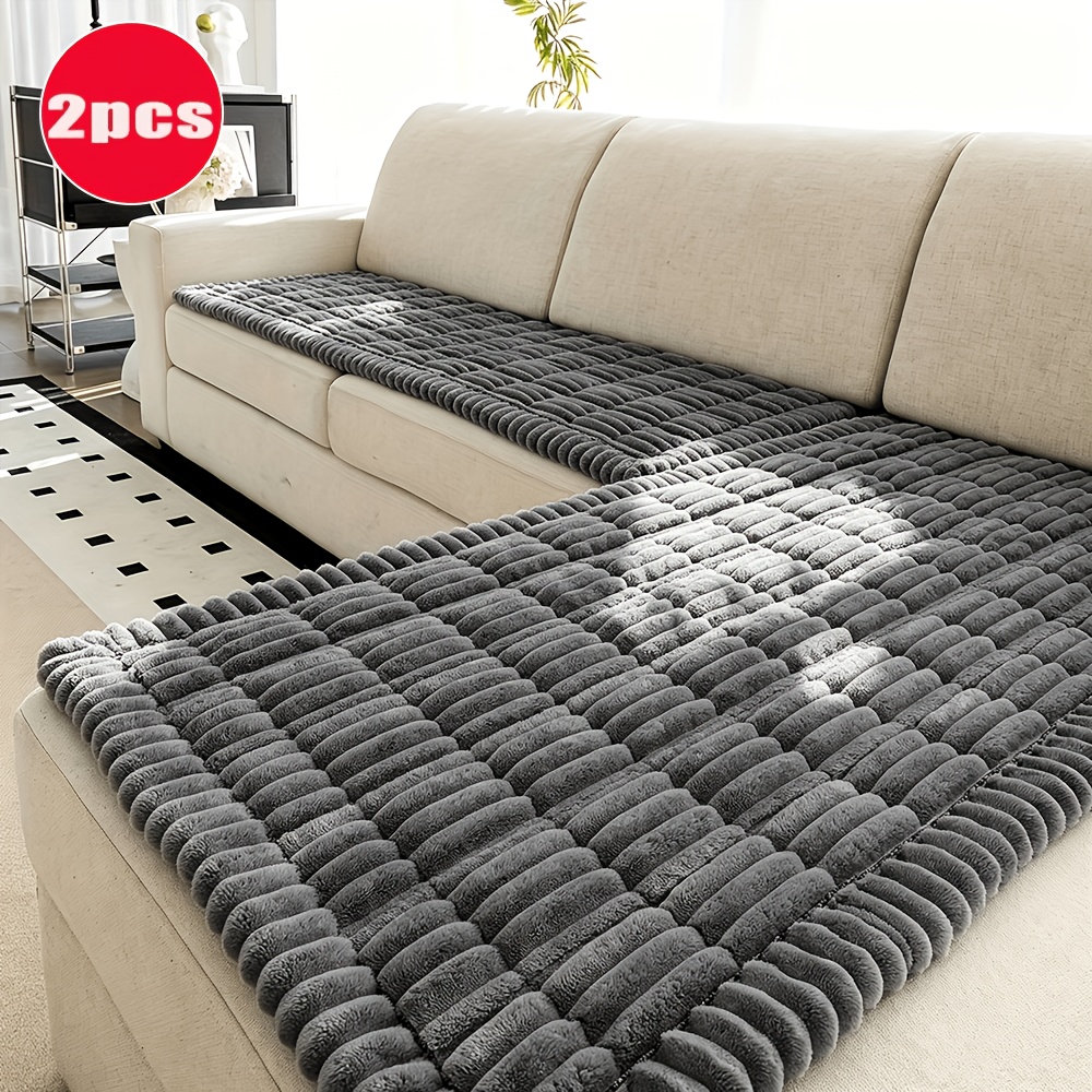 TEMU 2pcs Modern Minimalist Style Solid Color Jacquard Sofa Covers - Soft Thick Plush Fabric, Machine Washable, Pet-friendly Non-slip Sofa Cushions,