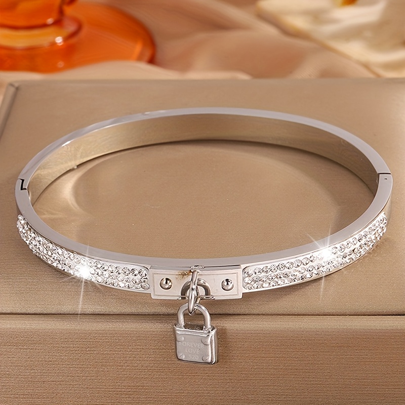 TEMU 3 Of Small Rhinestones Lock Romantic Atmosphere, Fashionable Lock Pendant Women's Bracelet, Valentine's Day Gift For Partner, Birthday Present