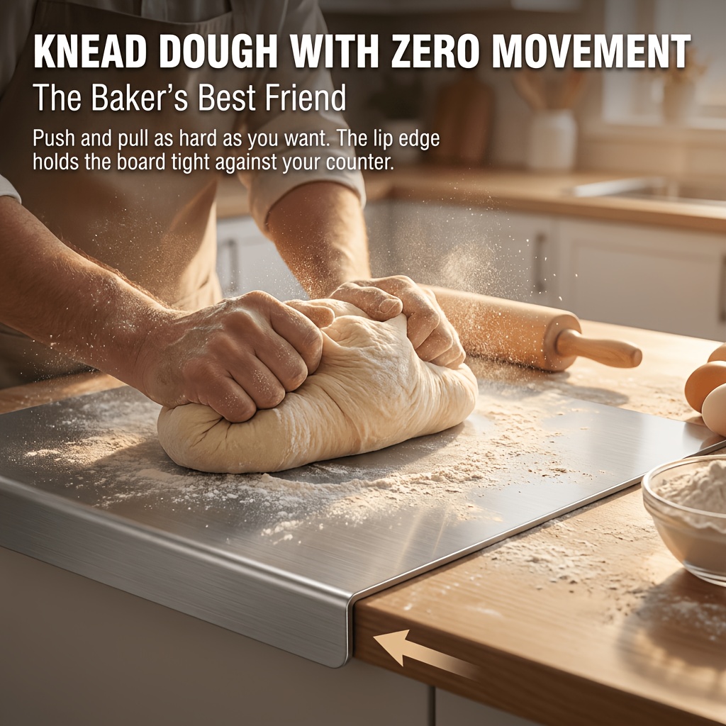 316 Stainless Steellarge Size Stainless Steel Countertop Protector Cutting Board with L-Shape Lip, Heavy Duty Food Grade Anti-Bacterial Metal Pastry Board, Scratch Resistant Kitchen Worktop Guard for Chopping Kneading Baking, Multiple Sizes Available