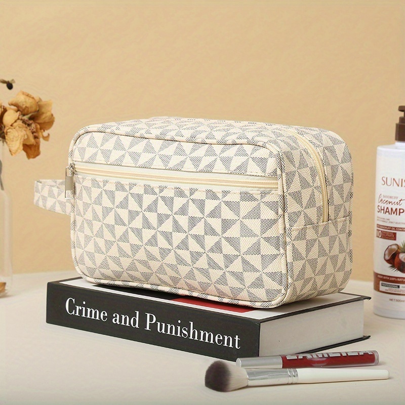 1pc Diamond Check Men's Portable Handbag Large Capacity Wear-resistant Casual Trendy Fashion Printed Handbag Toiletry Bag Makeup Bag