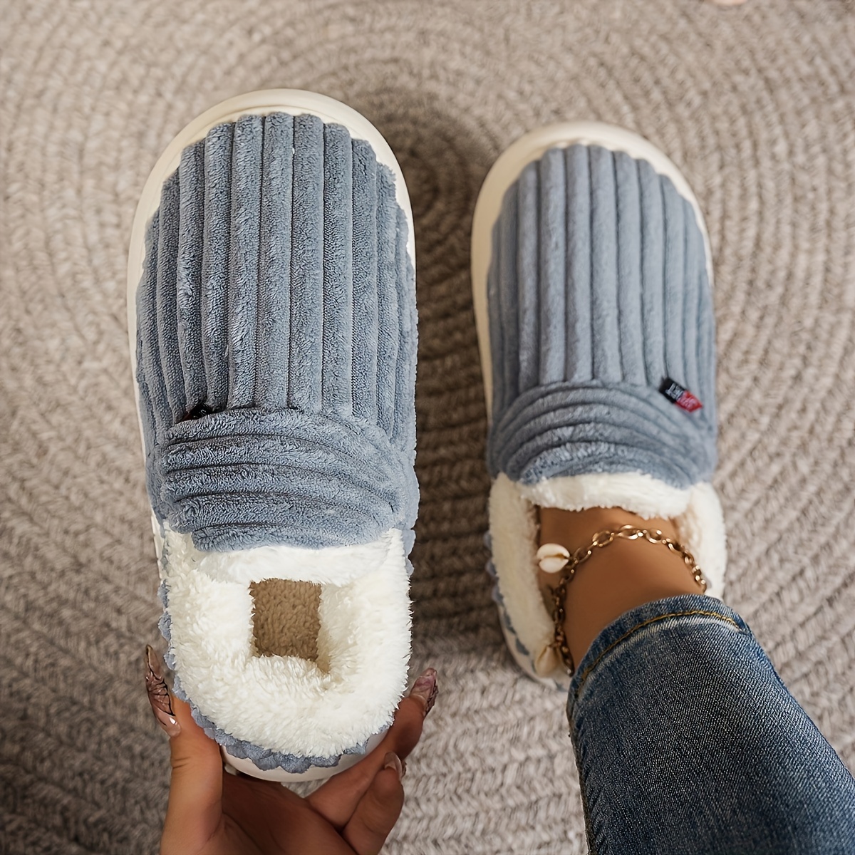 item picture winter thermal slippers short boots with thick sole soft sole suitable for indoor outdoor use warm cozy booties for home care hand   women shoes