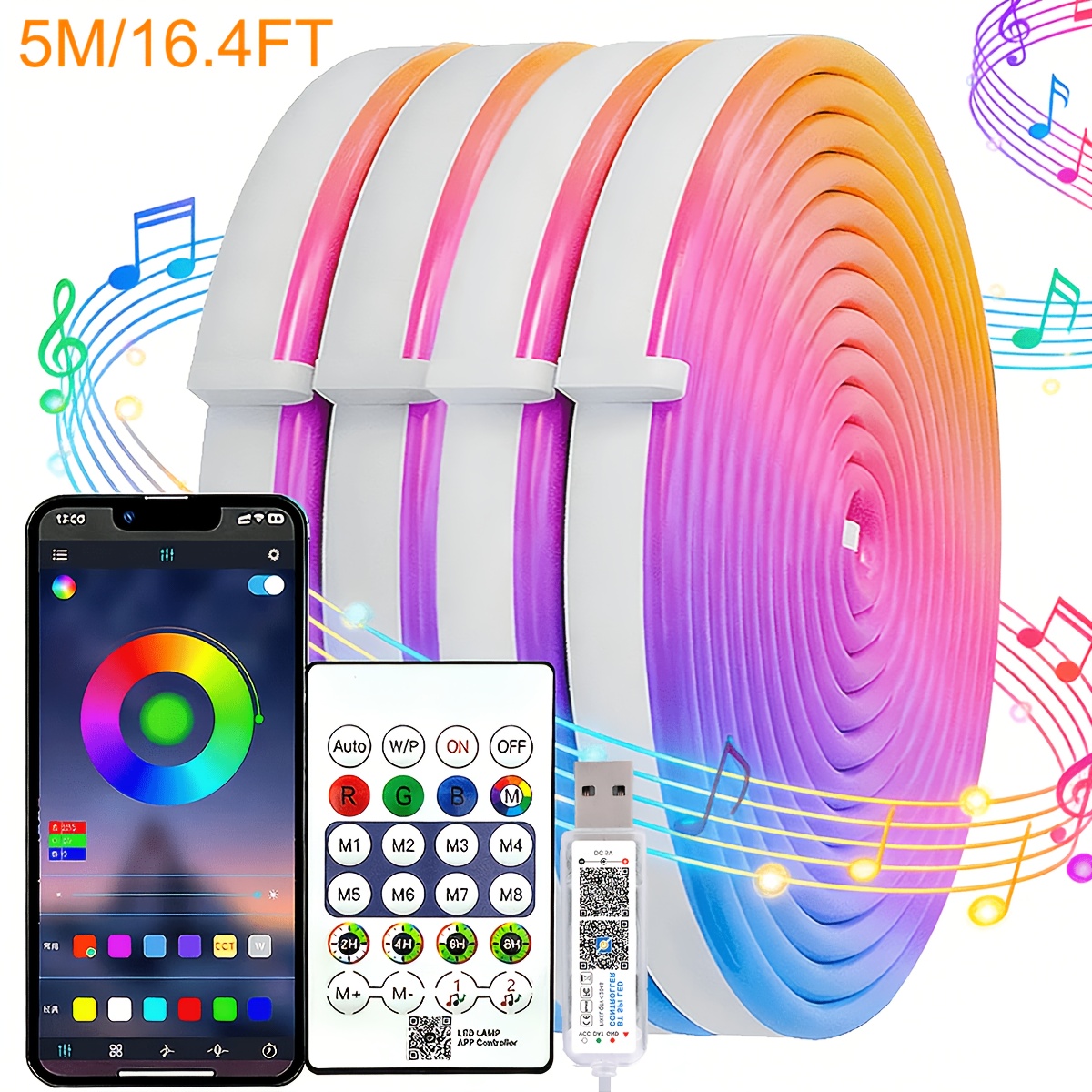 TEMU Smart Led Strip Lights, Support Via App And Remote Control, Adjustable Color Tone Dimming, Outdoor Rgb Light Strip, With Music Synchronization