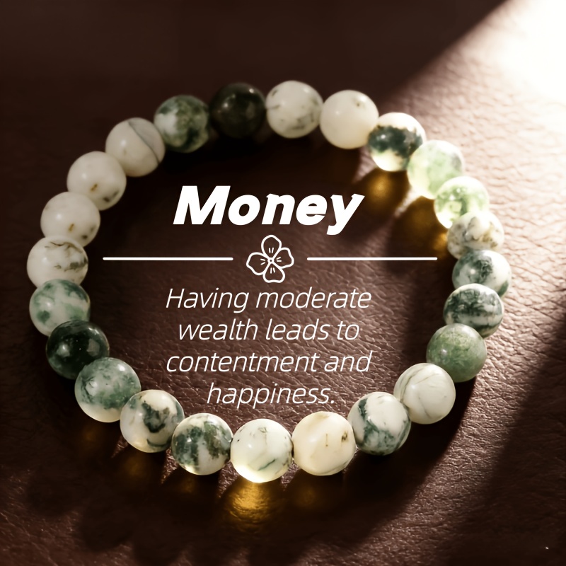 Image of .zt Natural Moss Agate Bracelet For - Handmade Beaded Green Stone With 8mm Round Moss Agate Beads, Suitable For Daily Wear, Gifts For Birthdays, September Birthstone, Unisex Accessory