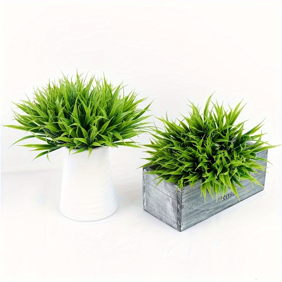 Image of 20pcs Lifelike Artificial Grass Plants - 5-branch Evergreen Faux Greenery For Decor, Perfect For Weddings, Parties, And , Plastic Pot, Restaurant, Divider Decor