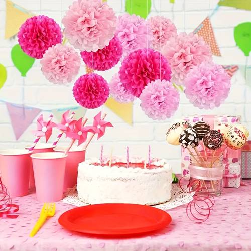 poza articolului ghirlandă decorativă din 30 de bile de hârtie roz, lucrate manual - potrivită pentru nunți, de naștere, petreceri de baby shower, petreceri sezoniere | ornamente suspendate de dimensiuni pentru decor exterior de casă și petreceri, decorațiuni cu bile de nuntă