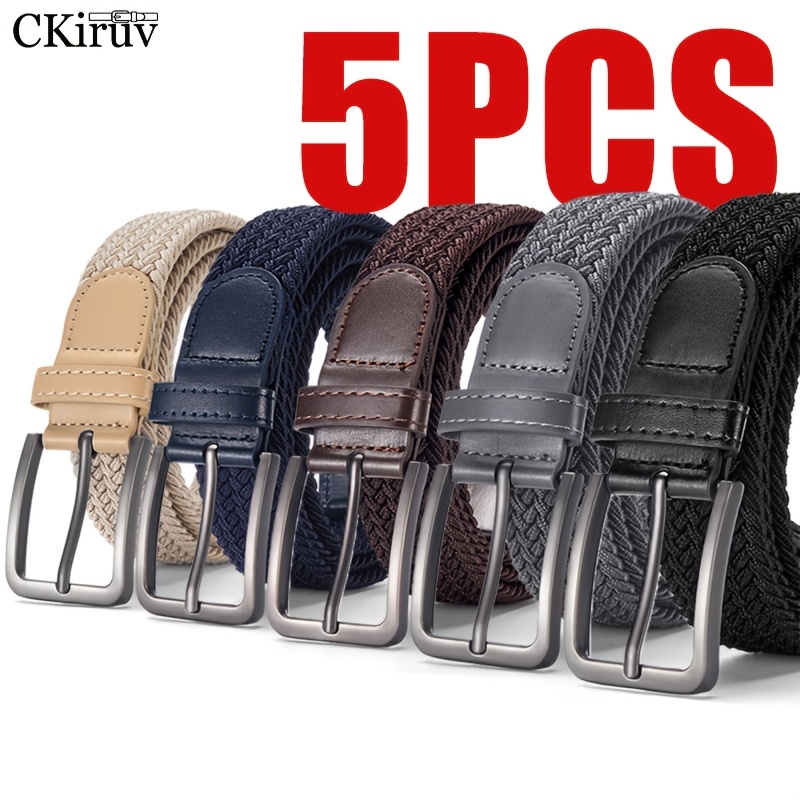 5pcs Men's Golf Elastic Braided Belt, High Elasticity, Wear-resistant, Skin-friendly, Adjustable, In , Rugged And , Suitable For Multiple , , Practical Gift For Holidays.