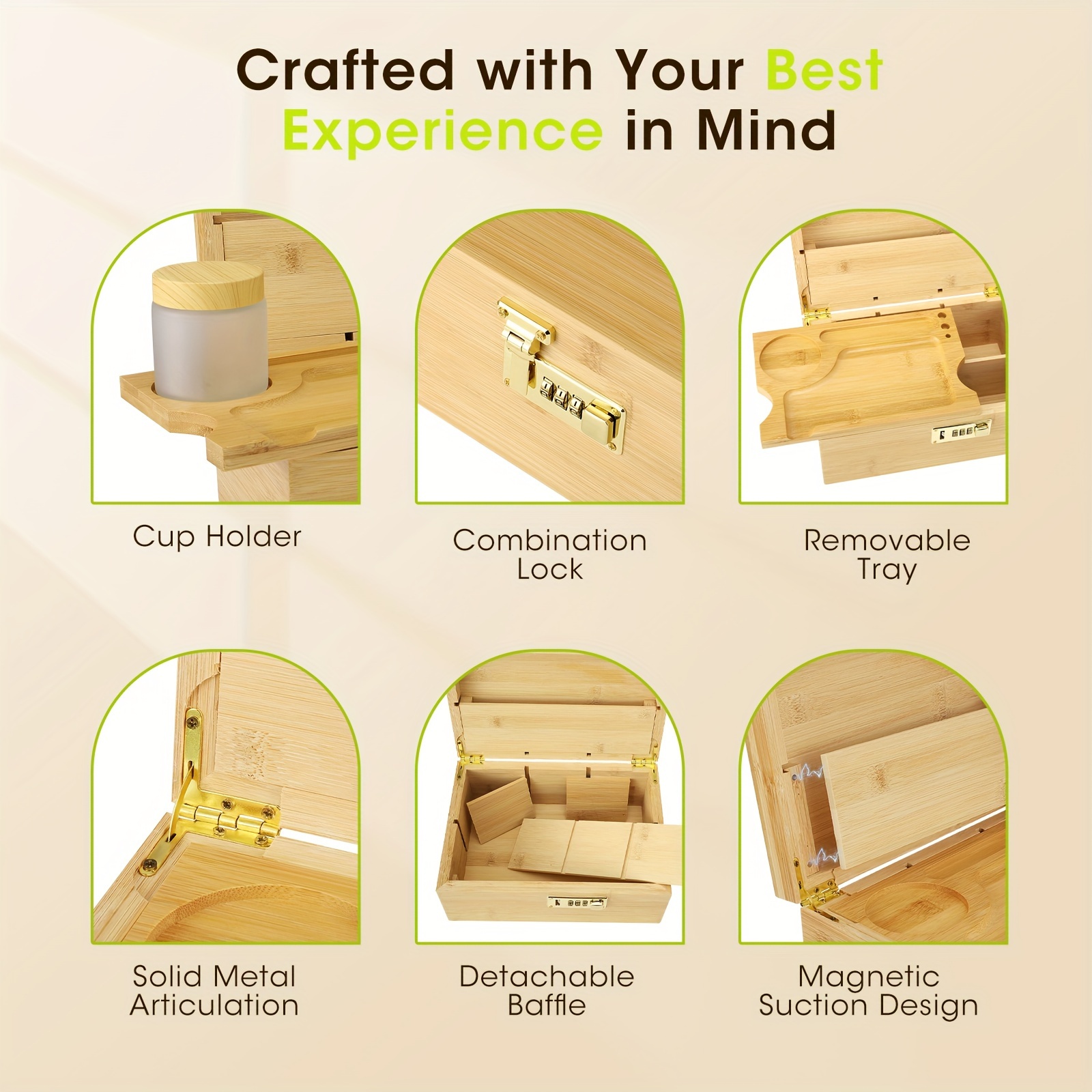 Lockable Bamboo Medicine Storage Box with Jars & Rolling Tray