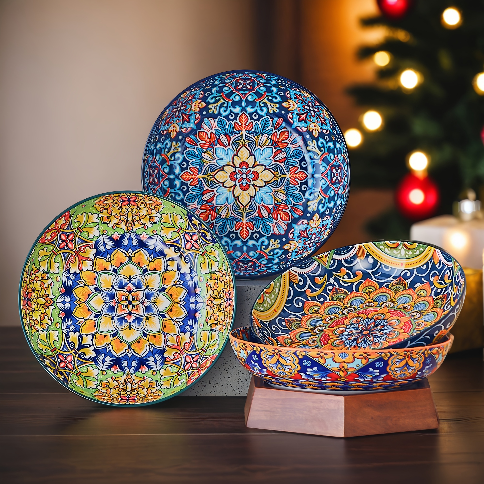 Image of Pasta Bowls Set Of 4, Porcelain Salad Bowls, 42oz Large Corlorful Serving Bowls For Kitchen, Dishwasher & Microwave Safe Soup Bowls, Pasta Plates, Handmade, Holiday Gift