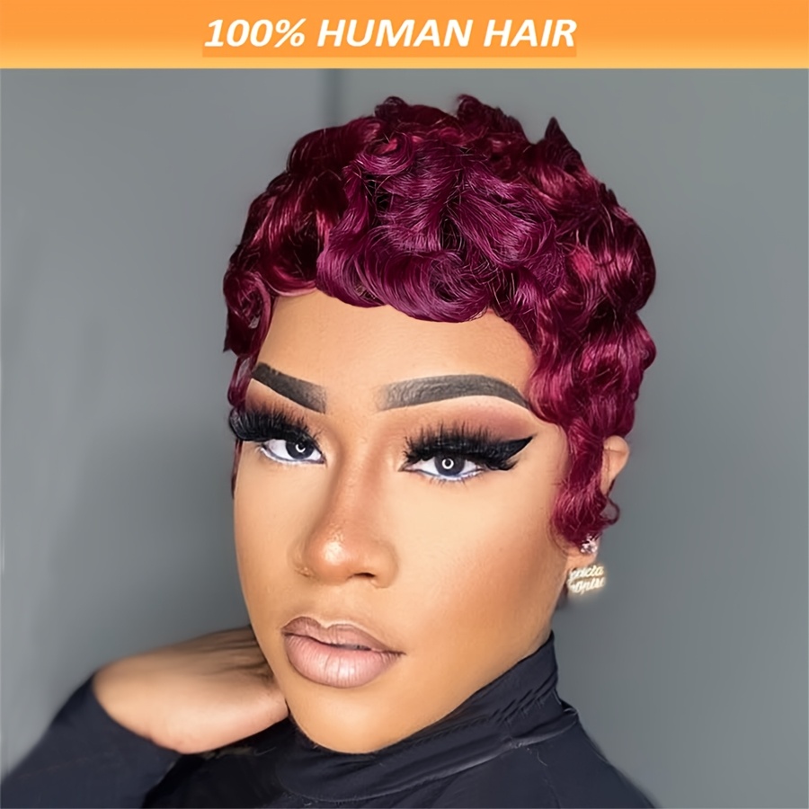 

Women's Short Loose Wave Wig, 180% Density Human Hair Basics Style Wig, Glueless Cap, Elegant Deep 6 Inch Mother Wig With 99j Color For Women