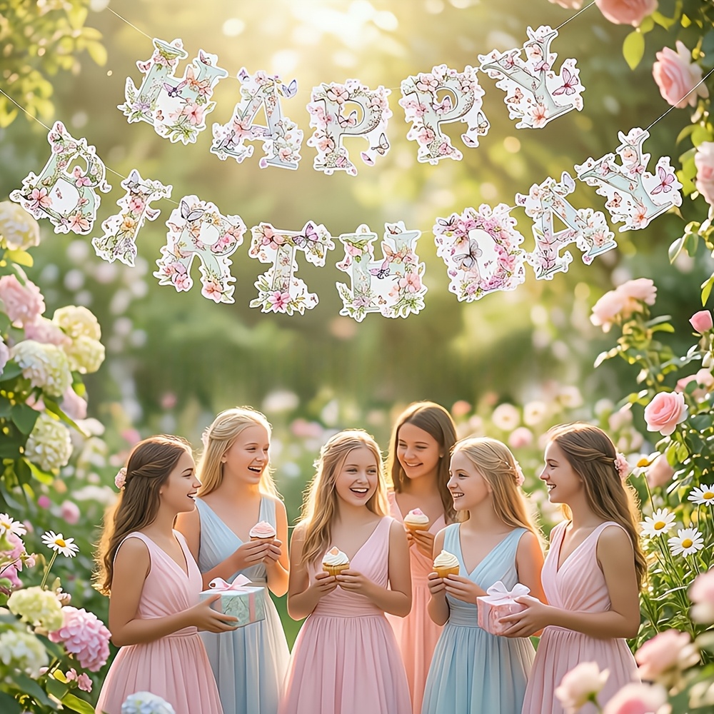 Image of Happy Birthday Banner, This Flower Banner Features A And . Perfect For Birthday Parties And Garden Decorations