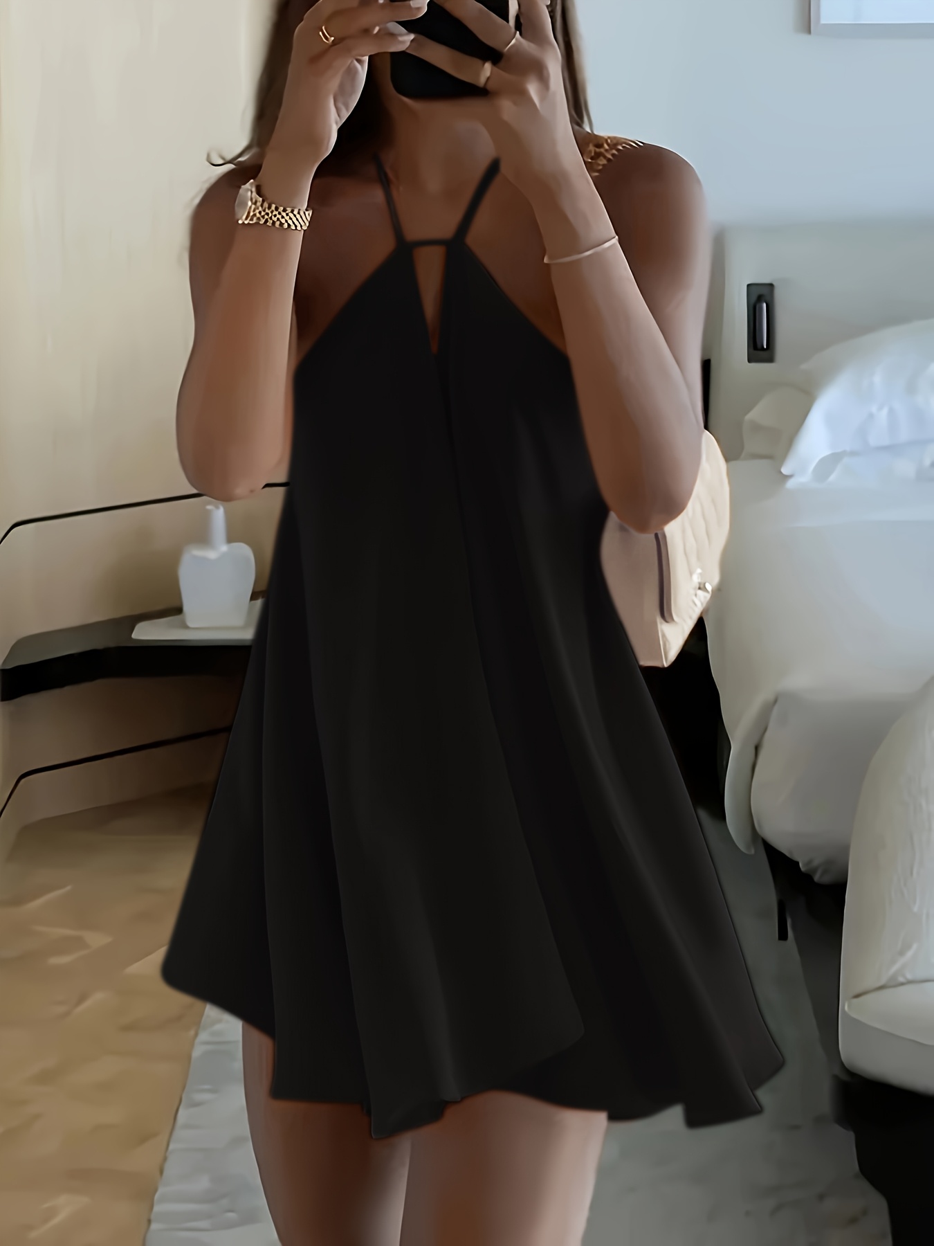 Women's Sexy Backless V-Neck A-Line Dress - Sleeveless, Tie-Back Waist, Flowy Orange Mini Dress for Summer, Beach & Casual Outings