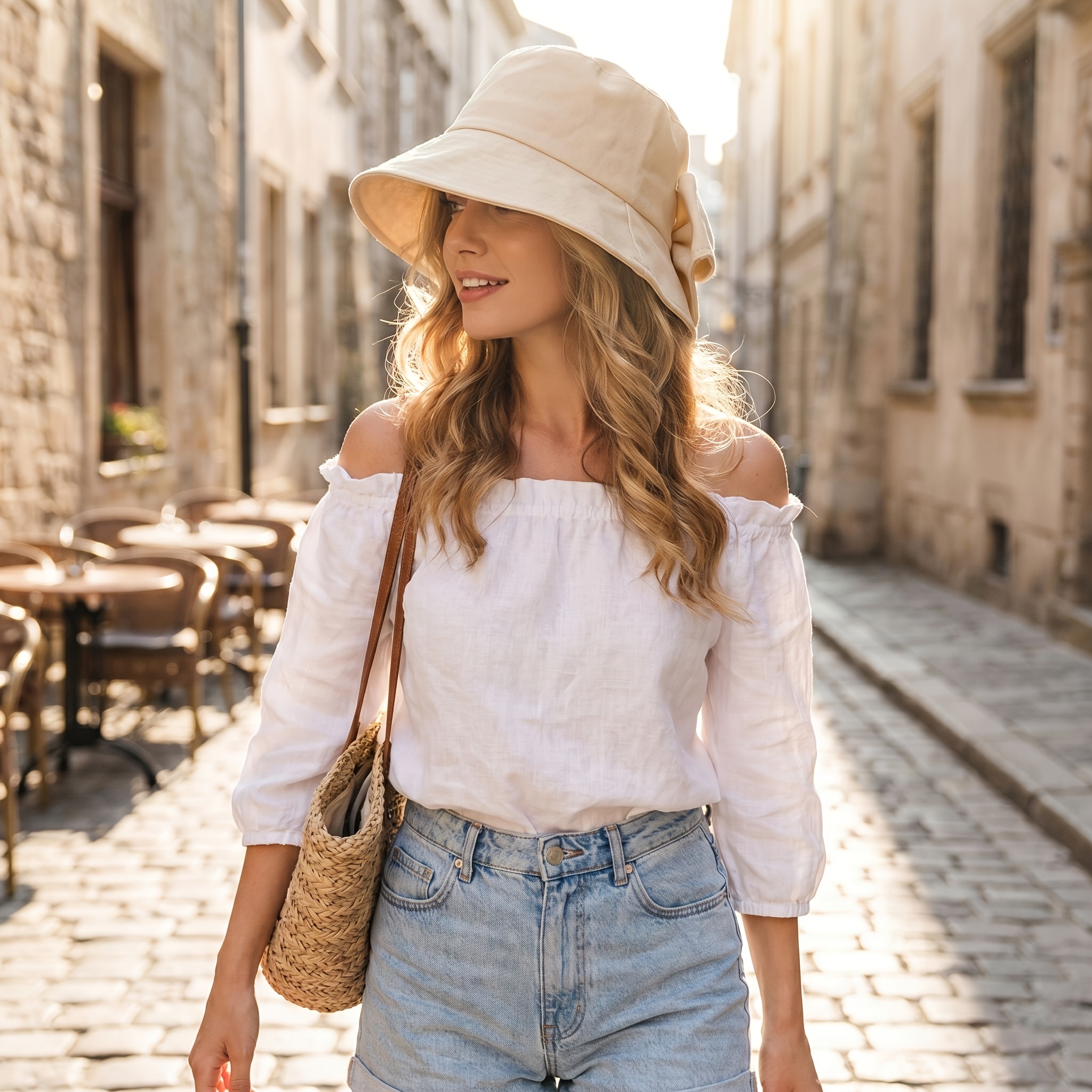 Image of 1pc Elegant Women's Bowknot Bucket Hat, Spring/summer Outdoor Sun Hat, Face-covering Sun Hat, Solid Color Foldable Sun Hat, Suitable For Daily Wear And Commuting