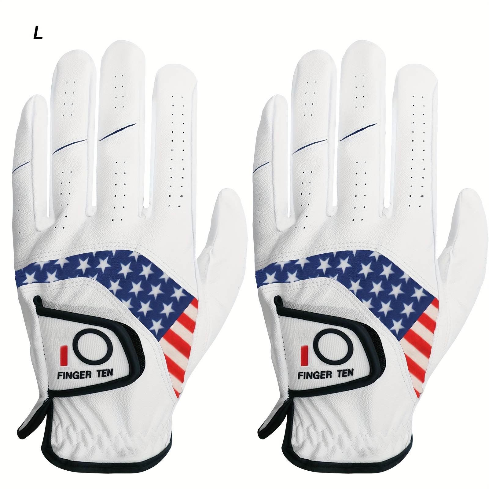TEMU Finger Ten Mens Golf Gloves 2pcs Left Hand Right Handed Pu All Weather Grip Soft Breathable Flexible For Golfers Size Small Medium Ml Large Xl