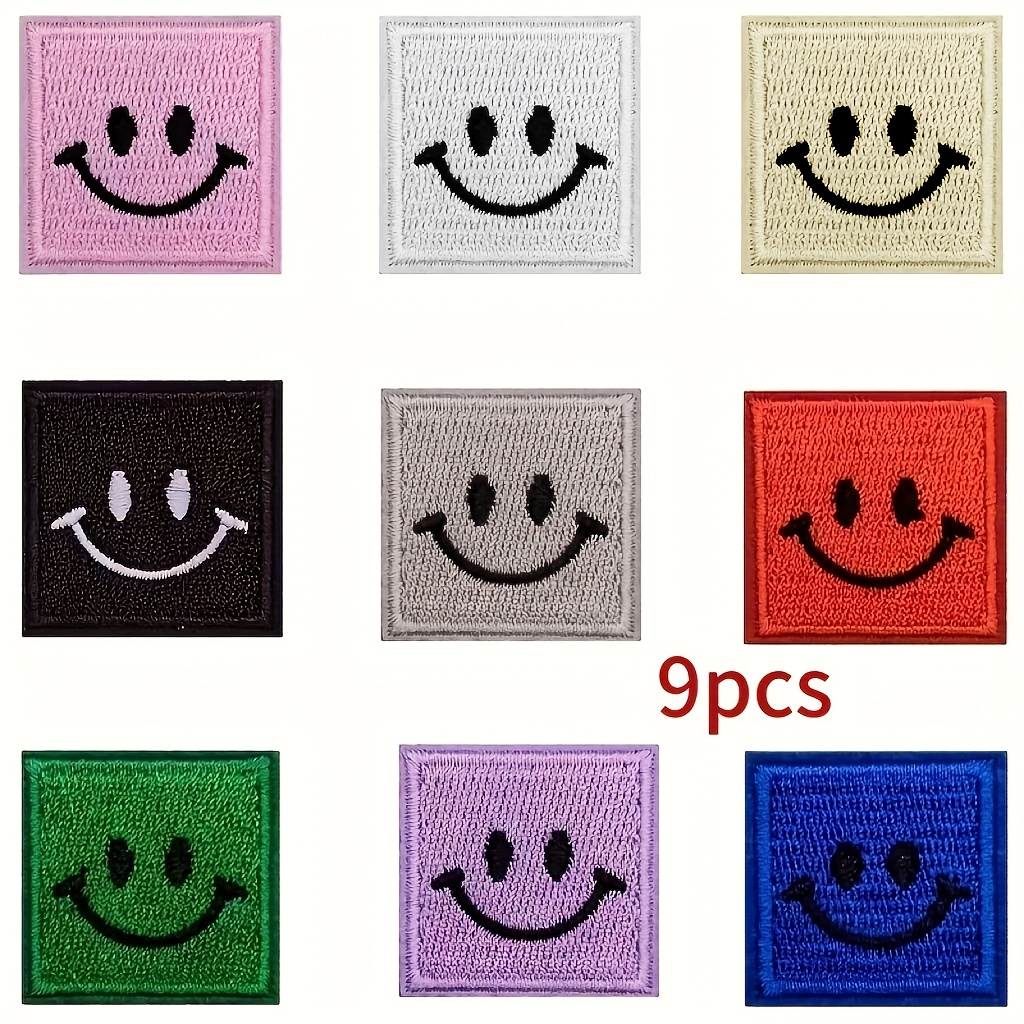 E-shop 5/9/14 Stück Neue Kreative Bunte Lächelnde Gesicht Weinendes Gesicht Quadratische Stoffaufkleber Kleidung, Schuhe, Hüte, Stickerei Patch