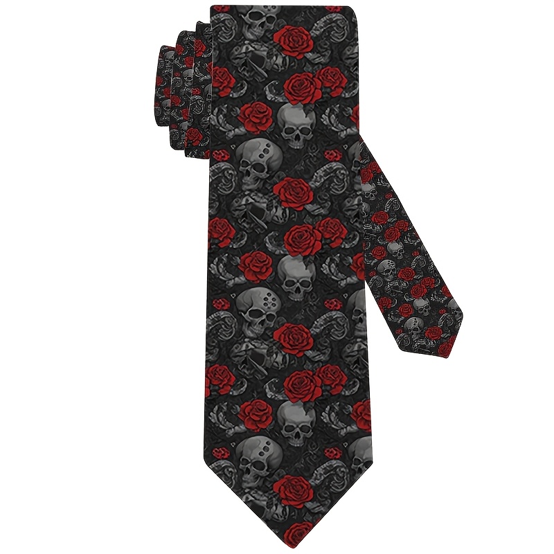 TEMU 1pc, Skull Pattern Printed Tie - Soft And Stylish Accessory For Weddings, Dates & Parties Or Casual Wear; Easy To Clean â Great Gift As A Forma