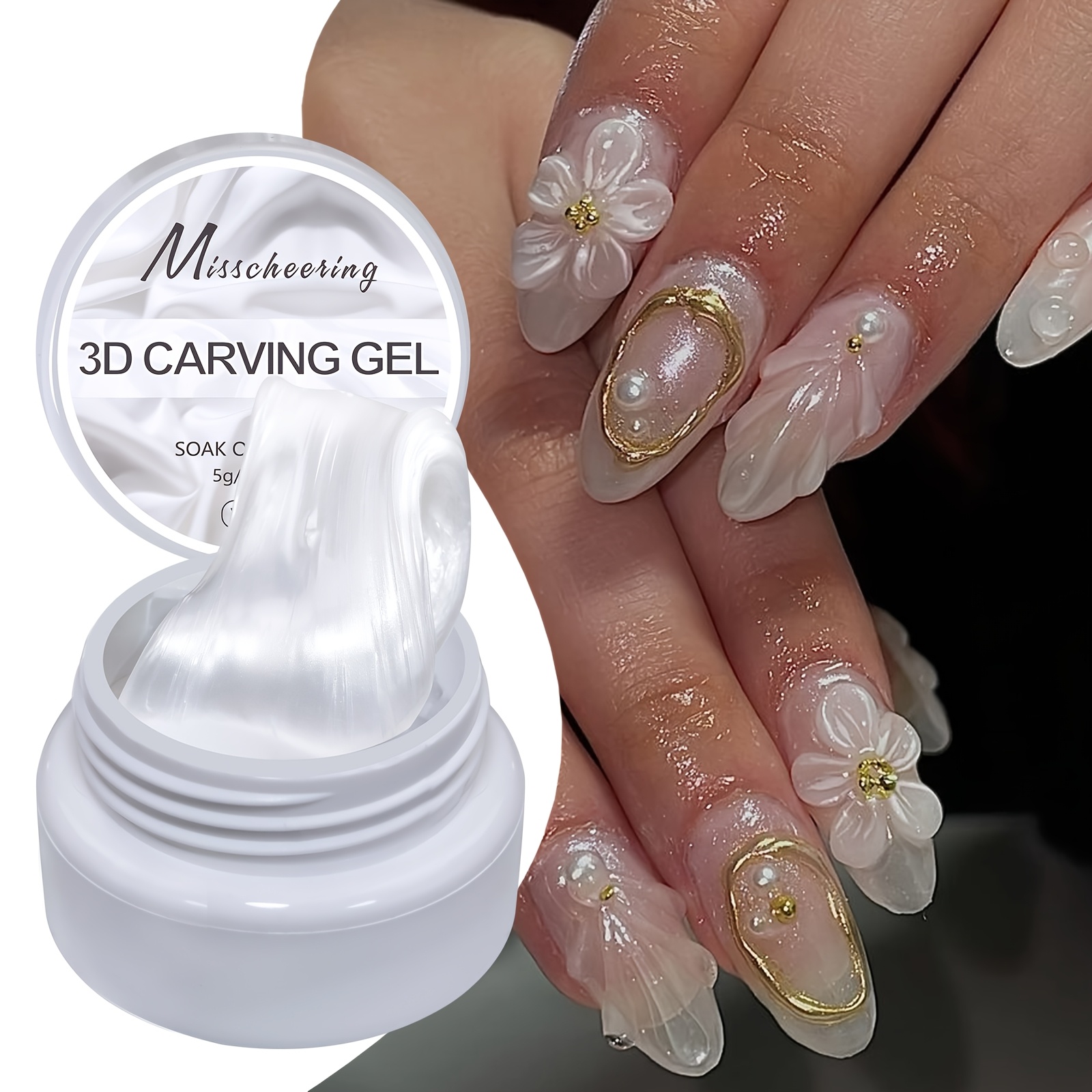 TEMU 5ml White Non Stick Hand Carved Gel Nail Polish For 3d Shaping Nail Art Solid Pearl Gel For Nail