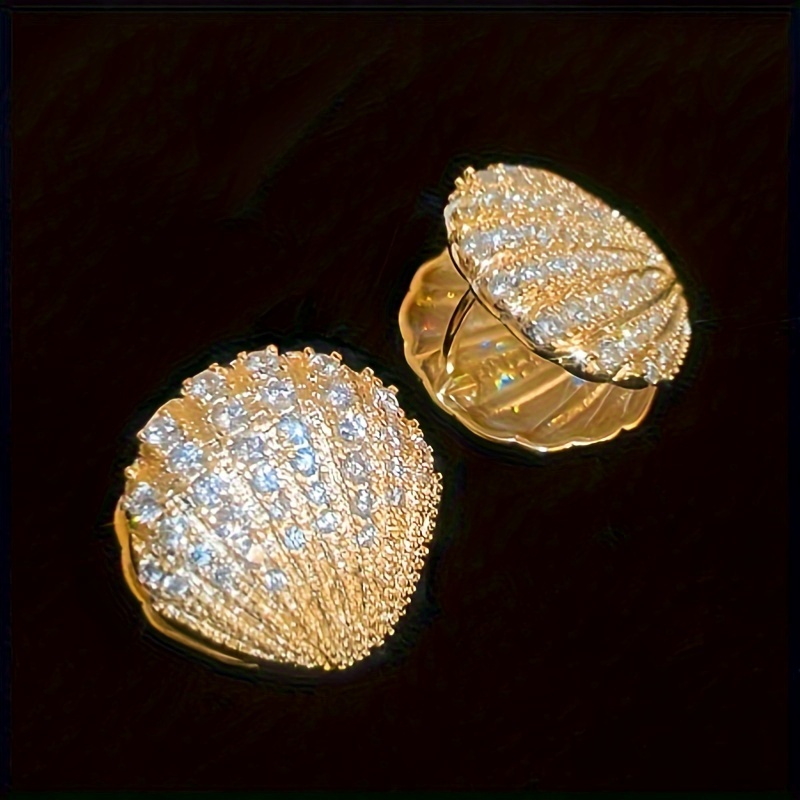 Rhinestone Pave Shell Shaped Stud Earrings for Women