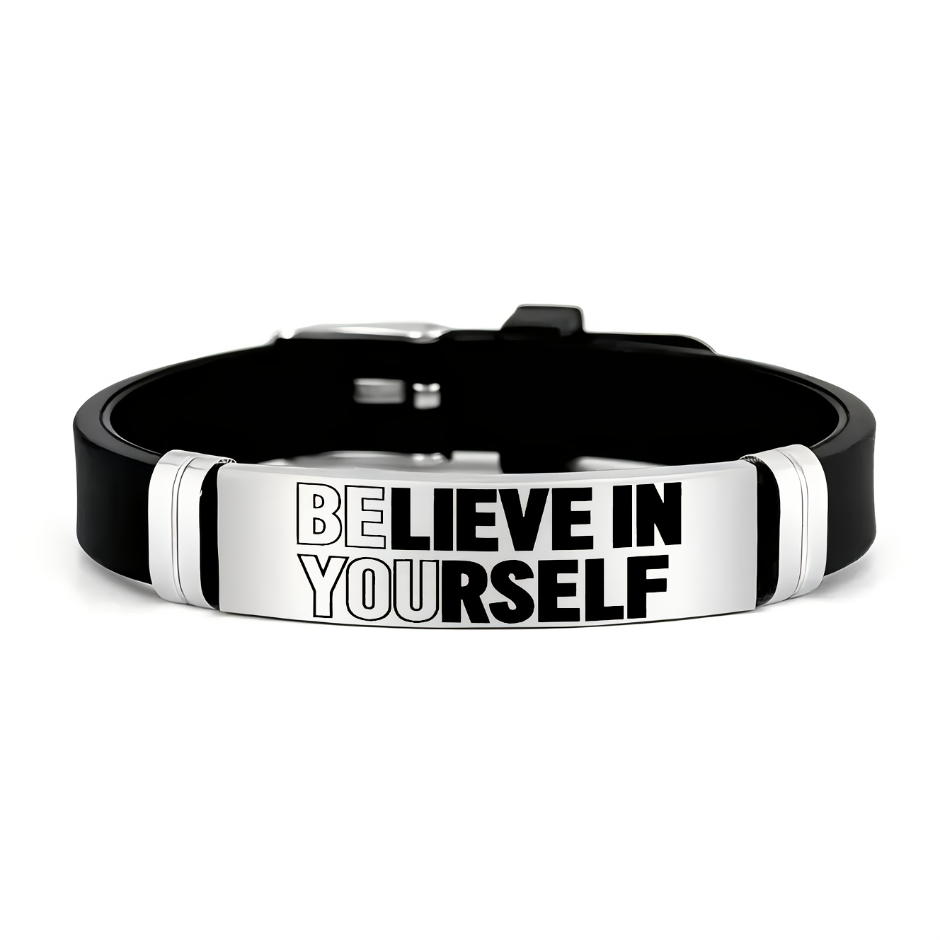 E-shop Designer-Armband mit "Glaube an Dich selbst"-Muster, Y2K-Style 202 202 Edelstahl Silikonarmband, cooles Geschenk