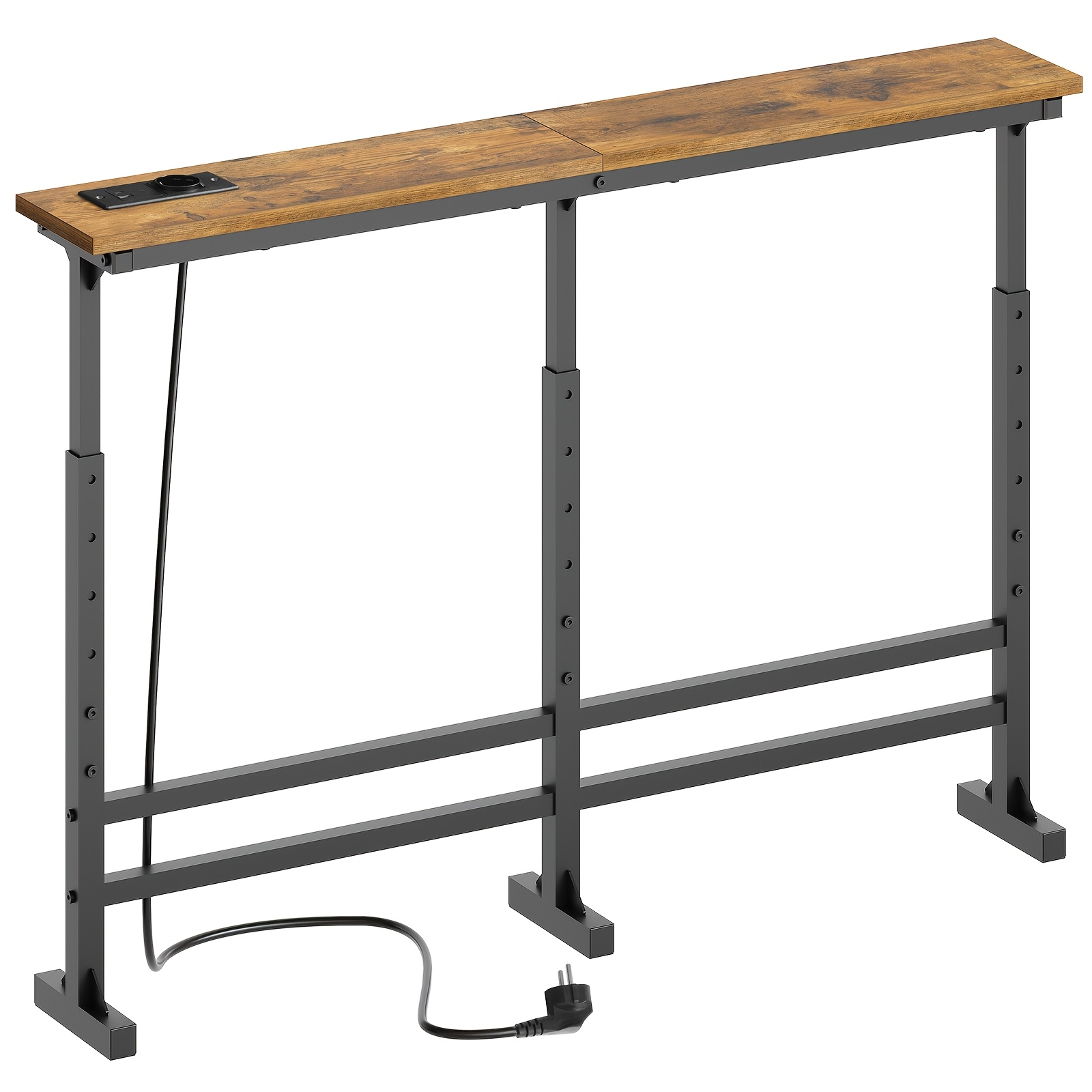 Image of 100cm Narrow Console Table, Adjustable Height 70-90cm, Slim Hallway Table With 1 Power Outlet, 1 Usb Port, And 1 Type C Port, Suitable For Living Room, Hallway, Entryway, -black