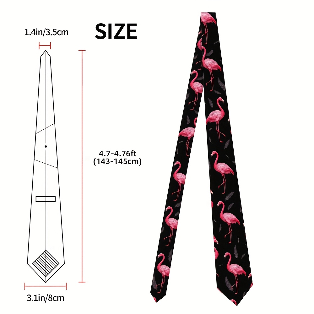 TEMU 1 stuk heren roze flamingo veren das - 8 cm, wasbaar polyester, levendig zwart met kleurrijke ontwerp, perfect voor formeel evenementen &