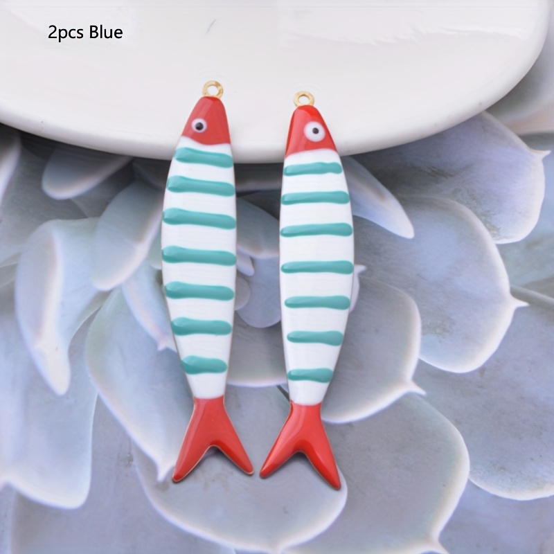 TEMU Lot de 2 Breloques de Poisson Rayé en Cuivre, Collier Long et Boucles d'Oreilles Pendentif