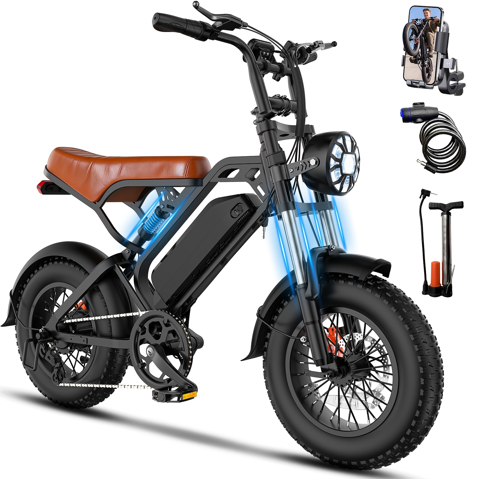 Tire Electric Bike, 749w Motor, 48v 15ah Battery, 19.9-27.9 Mph, Pedal- Range 50 Miles, Capacity 500 Lbs, Ideal For Urban Commuting And Off-road Riding