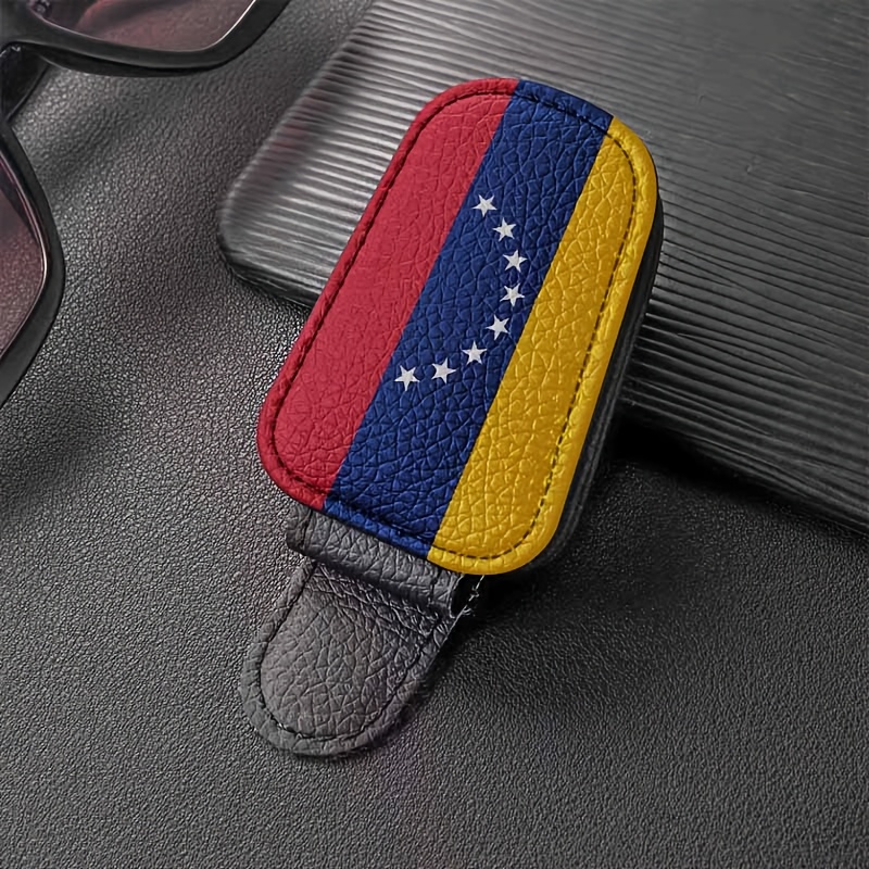 TEMU 1pz Portaocchiali Magnetico per Auto con Bandiera del Venezuela, Clip per Occhiali in Pelle PU, Accessorio per Parasole Auto