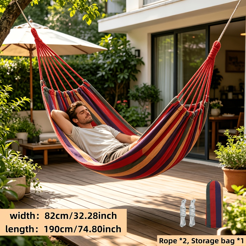 TEMU 1pc Outdoor Garden Camping Hammock With Tree Straps, Durable Hanging Hammock, Portable Outdoor Hammock With Travel Bag, Suitable For