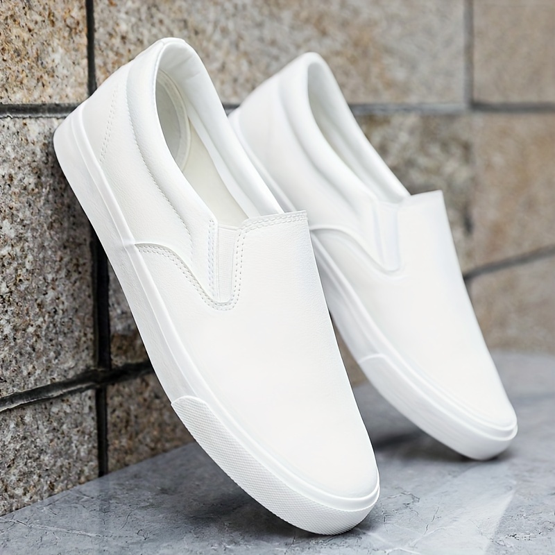 mens low top slip sneakers white casual loafers round toe Temu