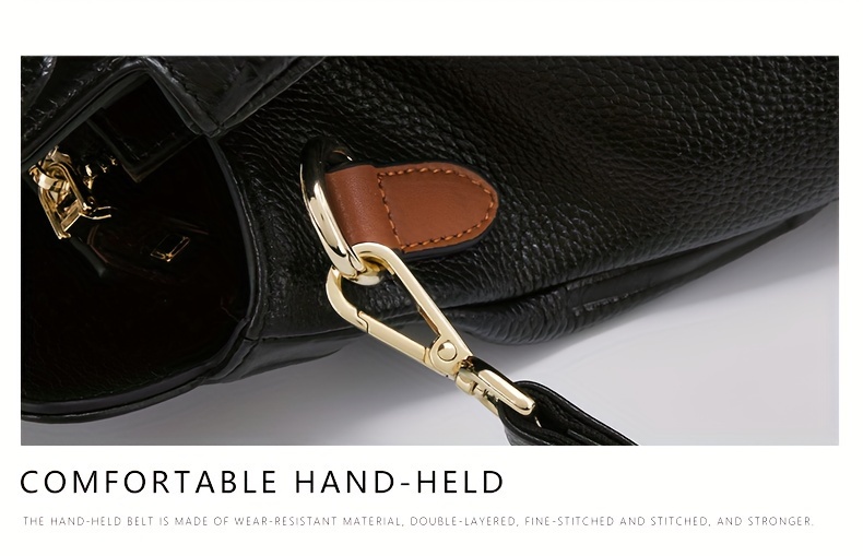 genuine genuine leather womens handbag   handbag with brown genuine leather accents embossed letter design large capacity handbag for everyday use genuine leather purse Product details 11