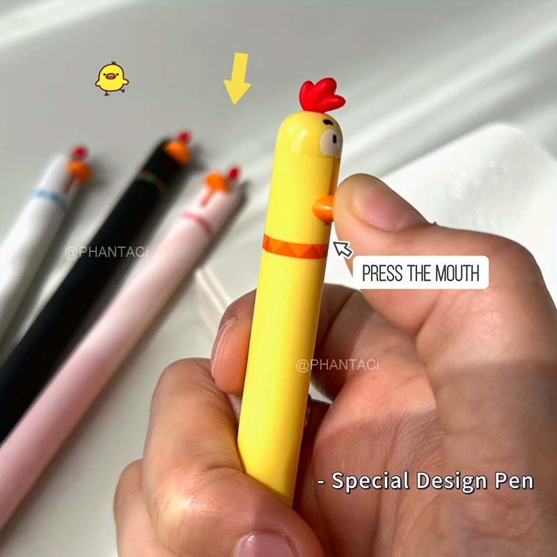 8pcs duck and chick gel pen creative duck rotate gel pen chick   pen 0 5mm black writing pen office supplies small gift Product details 4