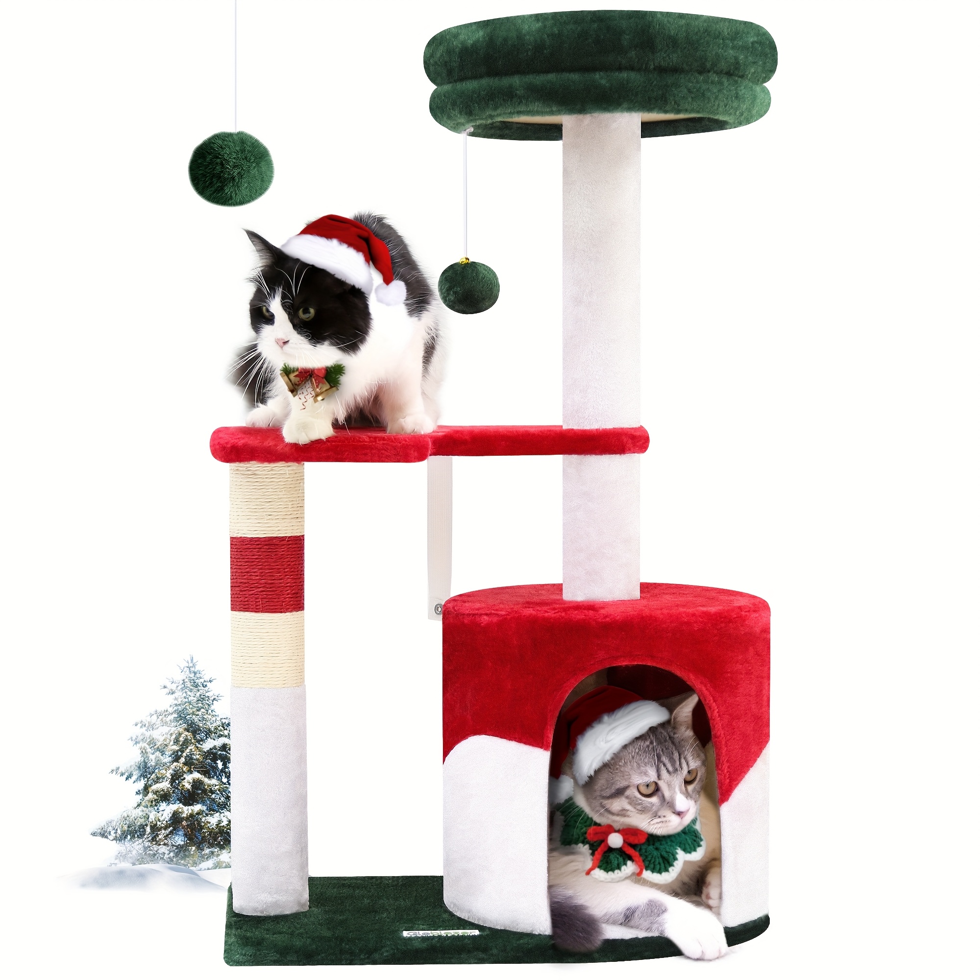 51 inch luxury christmas tree shaped cat tower, cute cat climbing