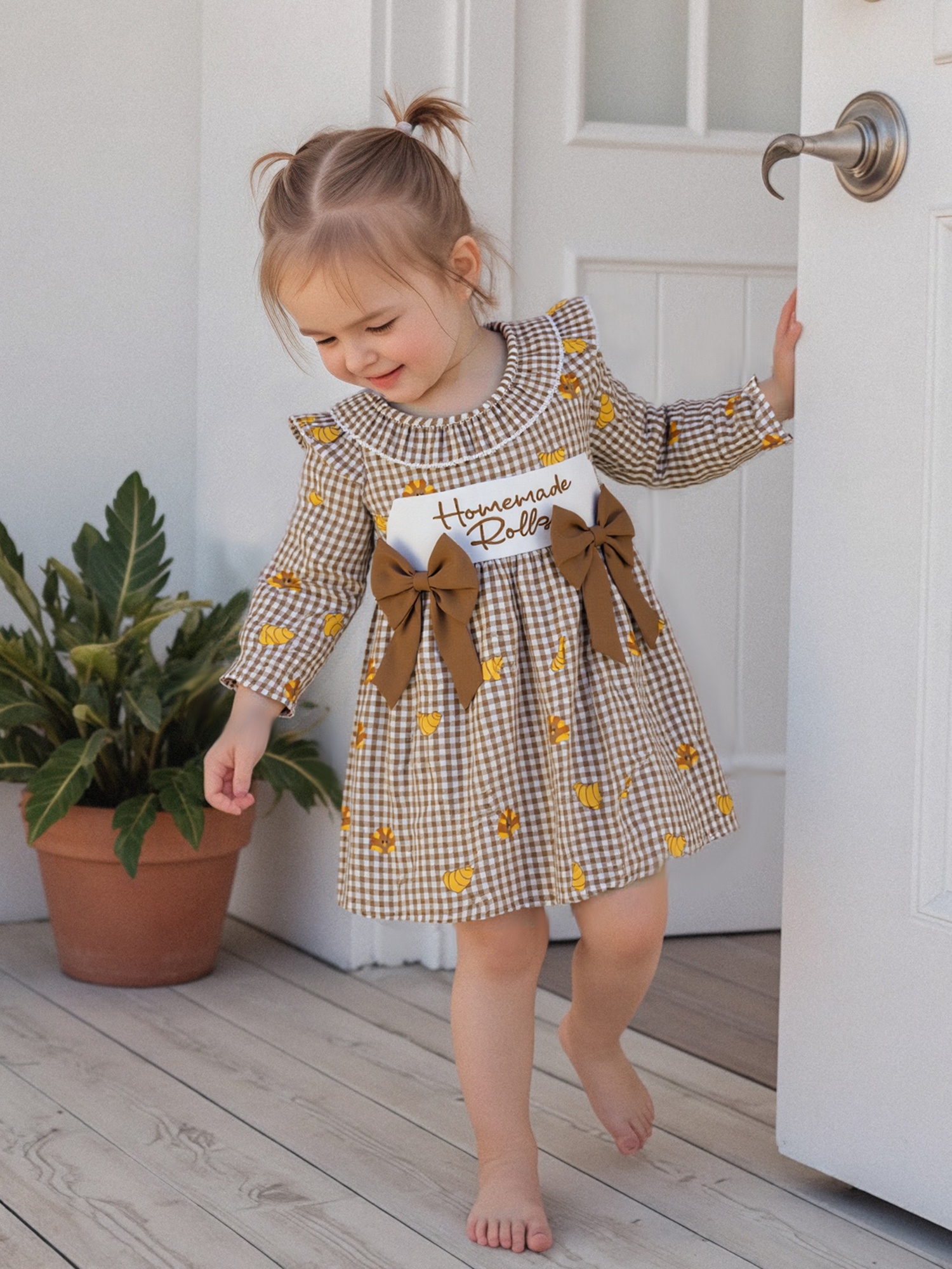 s thanksgiving dress turkey autumn leaf ruffle sleeve - Temu