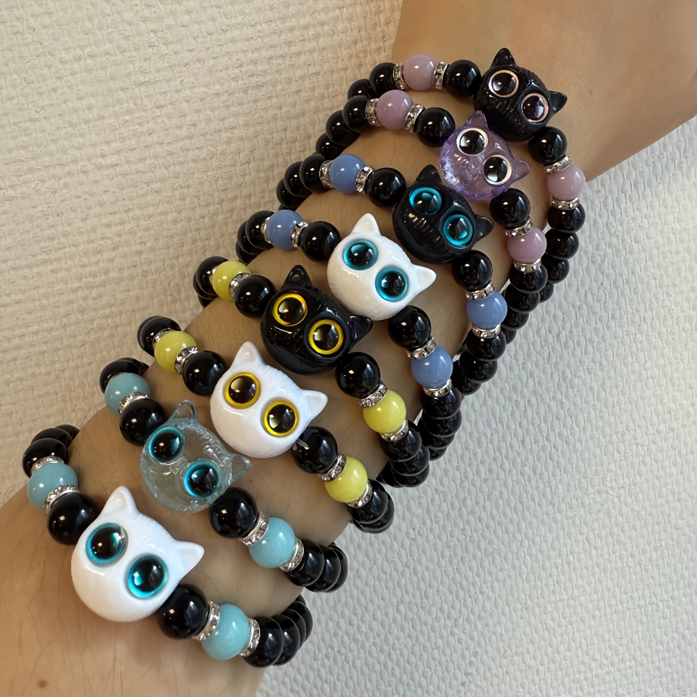 TEMU 8pcs/set -the-dark Luminous Cat Beaded Bracelets Suitable For Weddings, Parties, Music Festivals - Adjustable Couple & Friendship Jewelry With