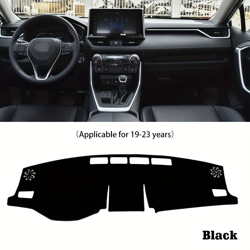 TEMU For Rav4 2019-2023 Dashboard Cover Sunshade - Uv Protector, Front Windshield Mat, Polyester Fiber, Black With White , Car Interior Accessory|floral Pattern Shade|polyester Fiber Mat