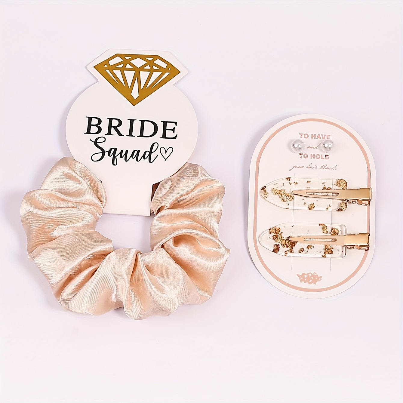 E-shop 2er Set Brautjungfern Antrag Geschenke | Rosa Satin Weiche Haargummis und Haarspangen Ohrring Set für Hochzeitsfeier