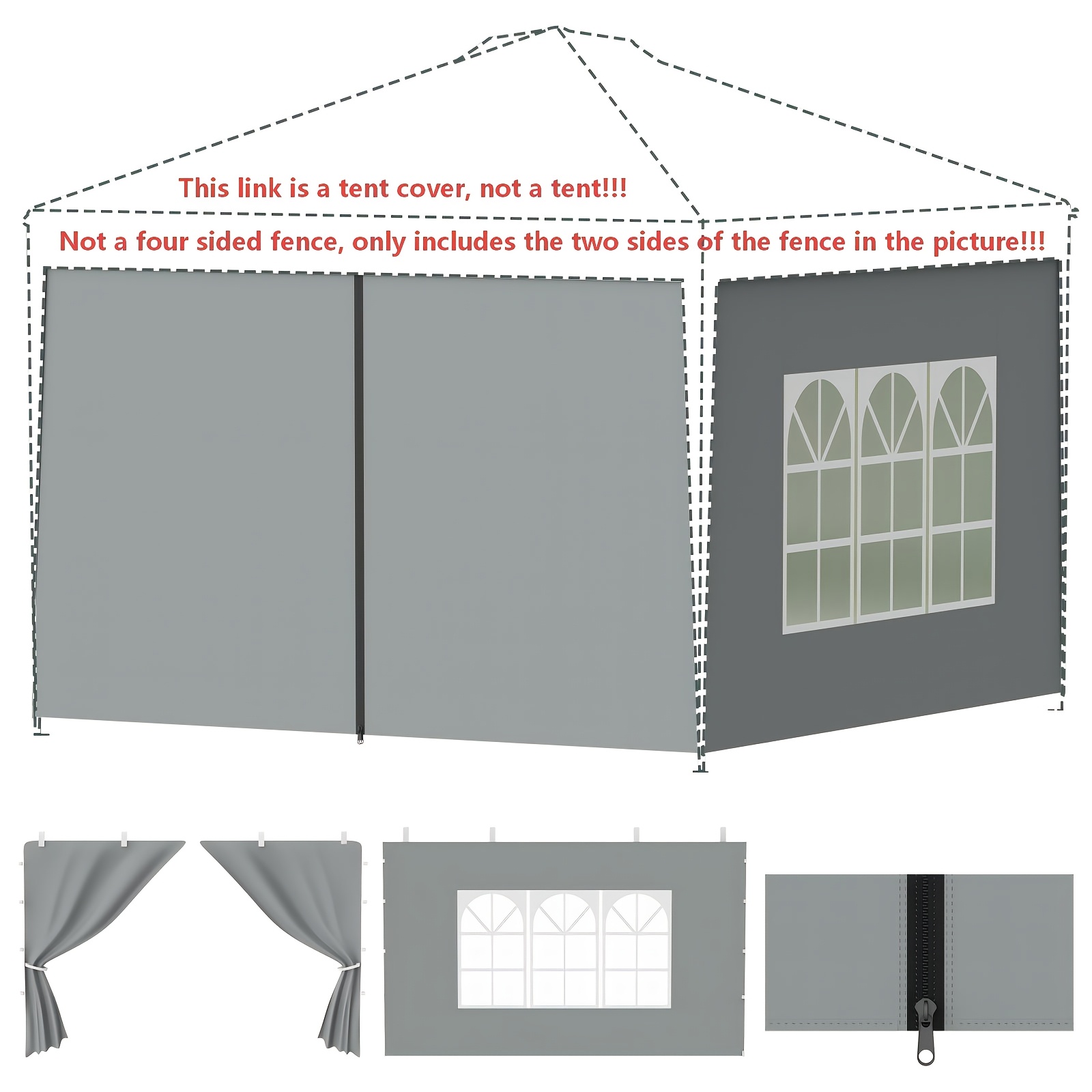 Tent Wrap, With Windows For Ventilation And , Zipper Wrap, Tent Replacement Accessories, Installation Accessories, 2 Sided Fence (with Window On And Zipper On ), 3 * Gray